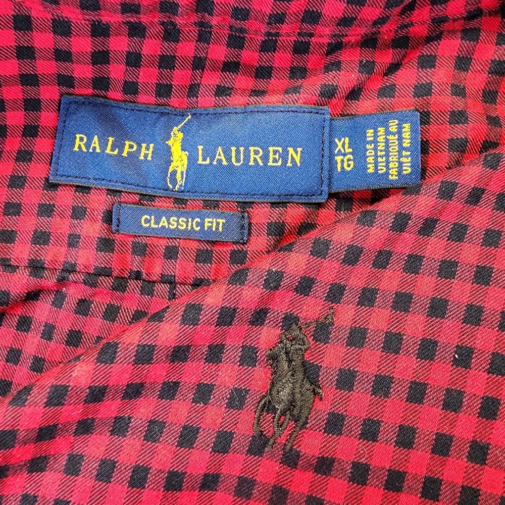 Ralph Lauren Men XL Red Black Gingham Check Classic Fit Long Sleeve Button Shirt